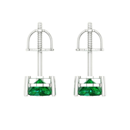1 ctw Emerald Studs Earrings | 5mm Heart Cut White Gold Screw back | May Birthstone