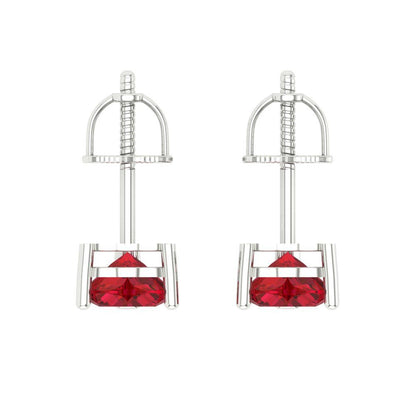 1 ctw Ruby Studs Earrings | 5mm Heart Cut White Gold Screw back | July Birthstone