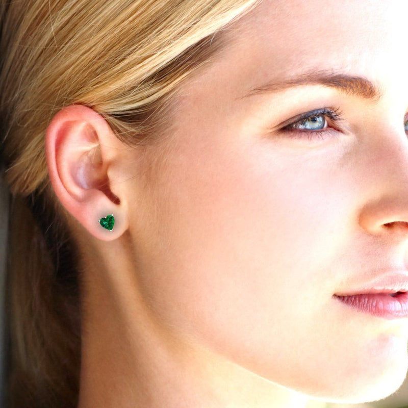 1 ct Brilliant Heart Cut Studs Simulated Emerald Stone White Gold Earrings Screw back