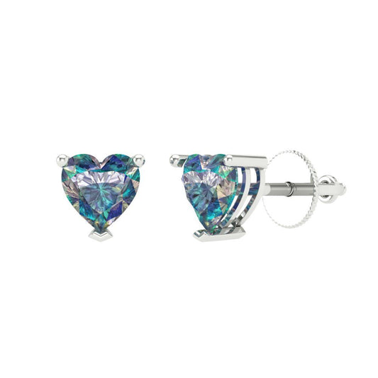 1.5 ctw Blue Moissanite Studs Earrings | 6.0mm Heart Cut White Gold Screw back | April Birthstone