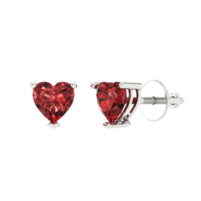 1.5 ctw Garnet Studs Earrings | 6.0mm Heart Cut White Gold Screw back | January Birthstone