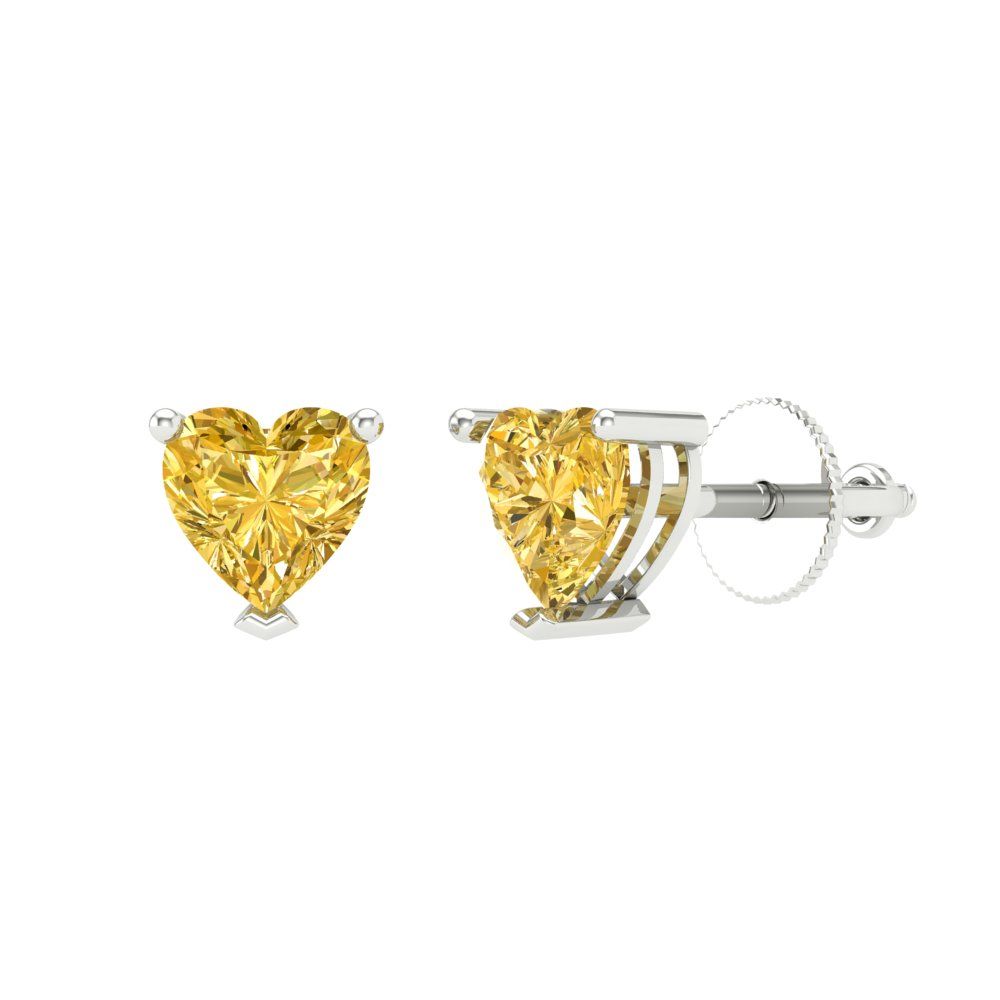 1.5 ctw Citrine Studs Earrings | 6.0mm Heart Cut White Gold Screw back | November Birthstone