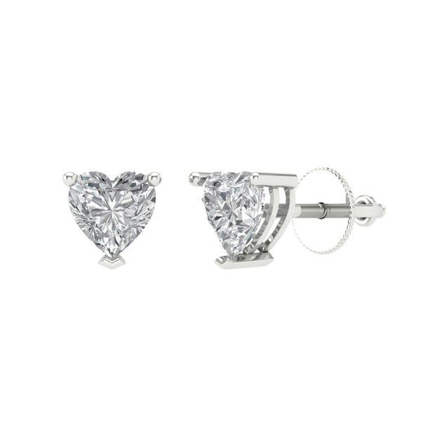 1.5 ctw Moissanite Studs Earrings | 6.0mm Heart Cut White Gold Screw back | April Birthstone