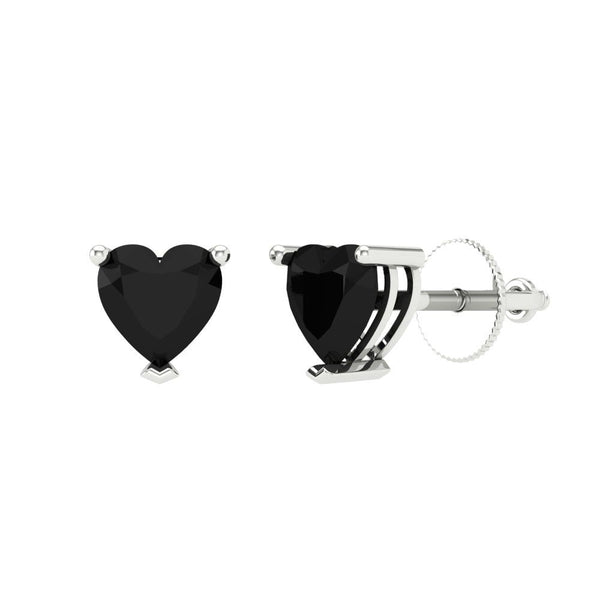 1.5 ctw Onyx Studs Earrings | 6.0mm Heart Cut White Gold Screw back | July Birthstone
