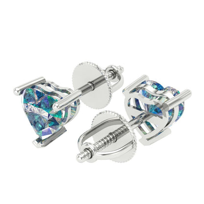 1.5 ctw Blue Moissanite Studs Earrings | 6.0mm Heart Cut White Gold Screw back | April Birthstone