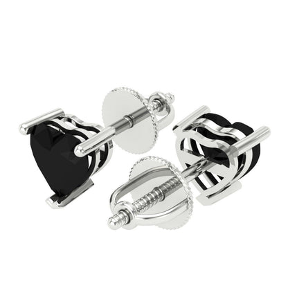 1.5 ctw Onyx Studs Earrings | 6.0mm Heart Cut White Gold Screw back | July Birthstone