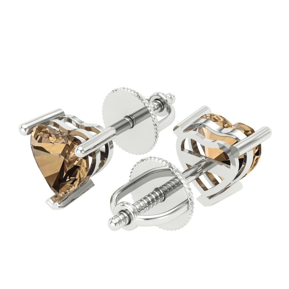 1.5 ctw Champagne Studs Earrings | 6.0mm Heart Cut White Gold Screw back | April Birthstone