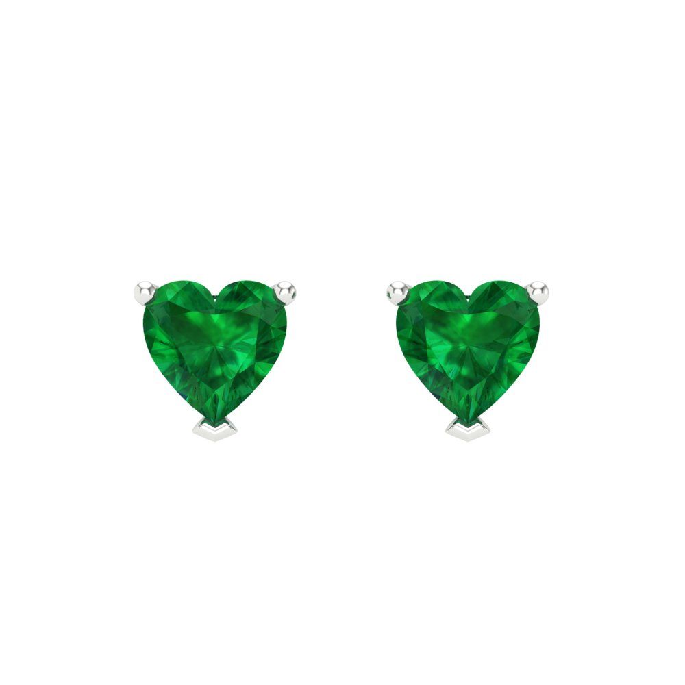 1.5 ctw Emerald Studs Earrings | 6.0mm Heart Cut White Gold Screw back | May Birthstone