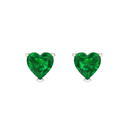1.5 ctw Emerald Studs Earrings | 6.0mm Heart Cut White Gold Screw back | May Birthstone