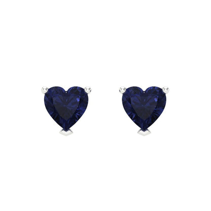 1.5 ctw Blue Sapphire Studs Earrings | 6.0mm Heart Cut White Gold Screw back | September Birthstone