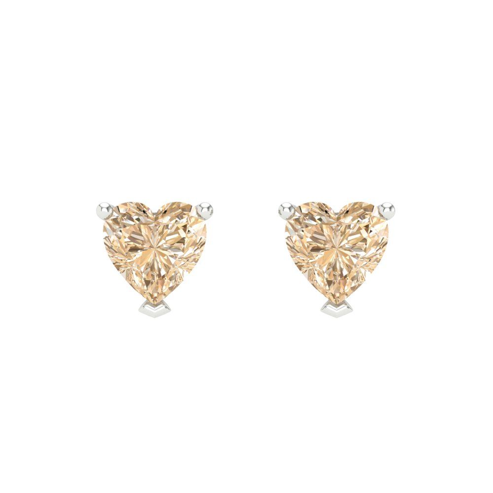 1.5 ctw Morganite Studs Earrings | 6.0mm Heart Cut White Gold Screw back | February Birthstone