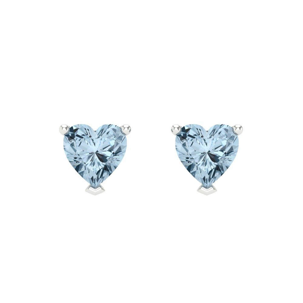 1.5 ctw Blue Zirconia Studs Earrings | 6.0mm Heart Cut White Gold Screw back | April Birthstone