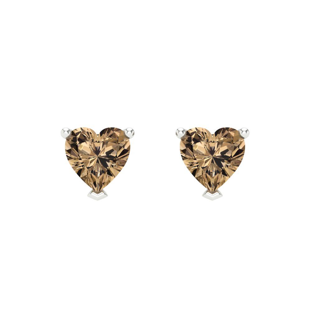1.5 ctw Champagne Studs Earrings | 6.0mm Heart Cut White Gold Screw back | April Birthstone