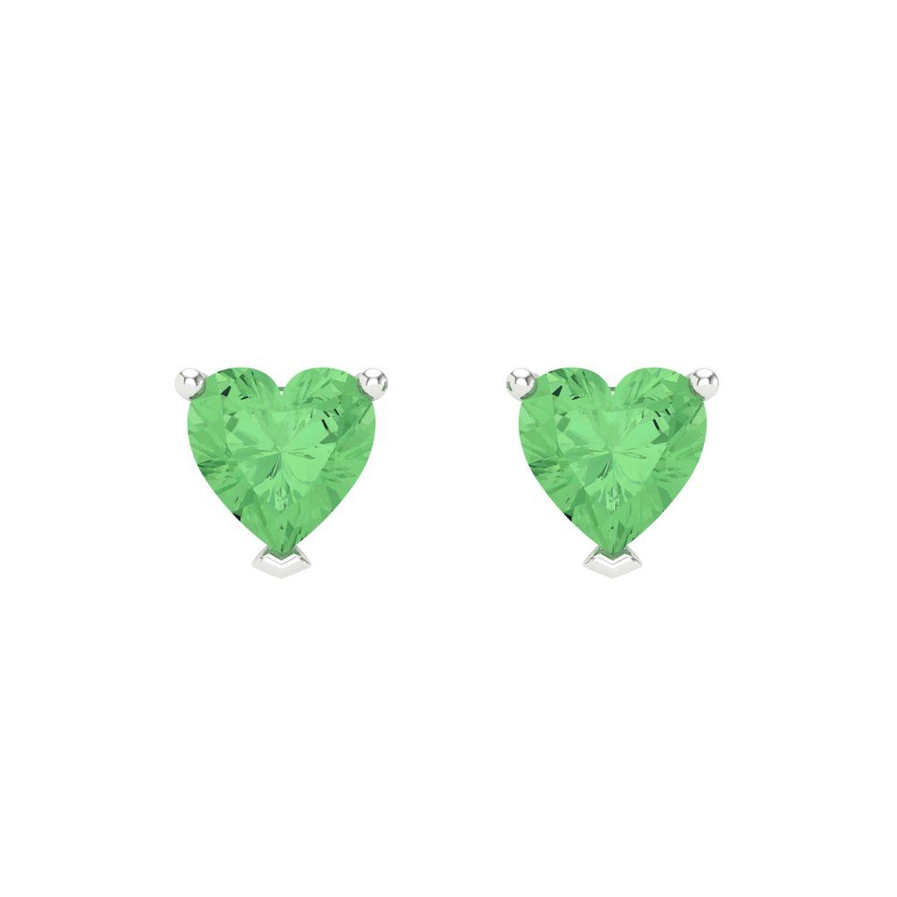 1.5 ctw Green Zirconia Studs Earrings | 6.0mm Heart Cut White Gold Screw back | April Birthstone