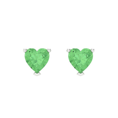1.5 ctw Green Zirconia Studs Earrings | 6.0mm Heart Cut White Gold Screw back | April Birthstone