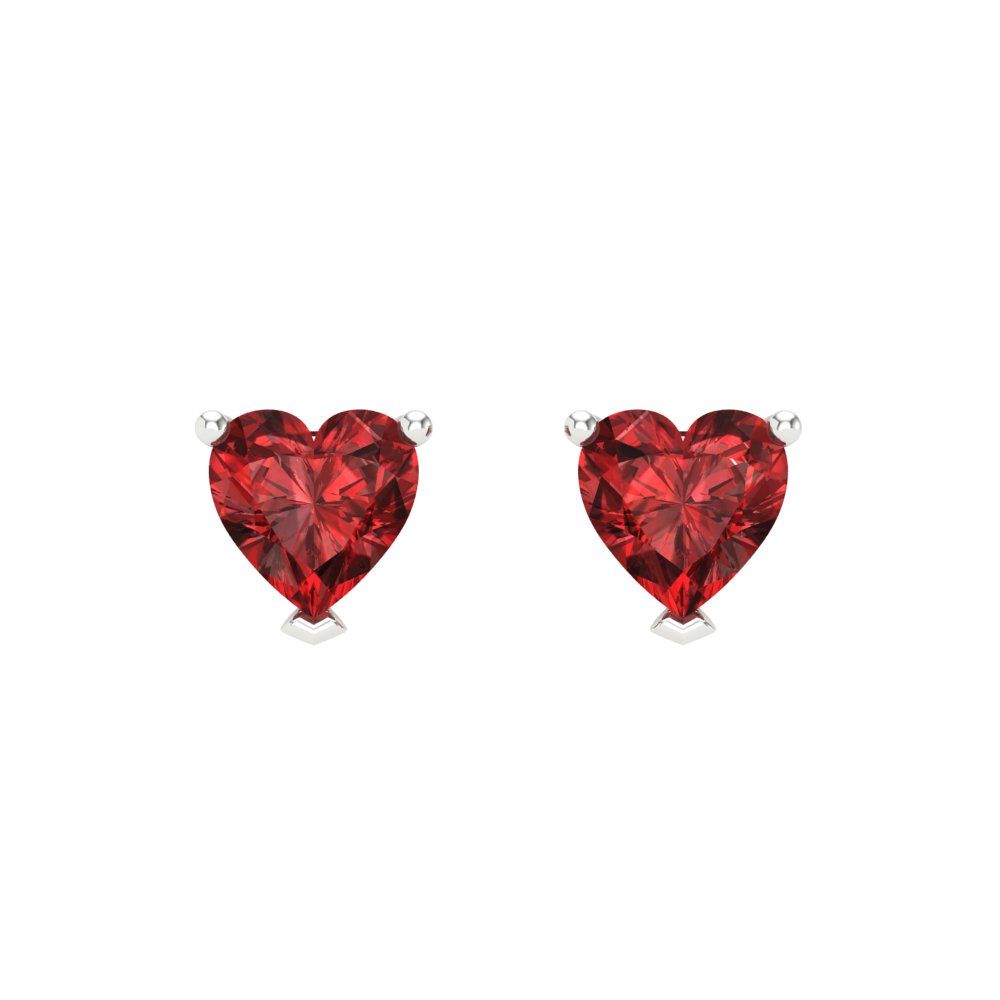 1.5 ctw Garnet Studs Earrings | 6.0mm Heart Cut White Gold Screw back | January Birthstone
