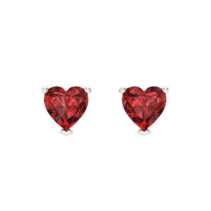 1.5 ctw Garnet Studs Earrings | 6.0mm Heart Cut White Gold Screw back | January Birthstone