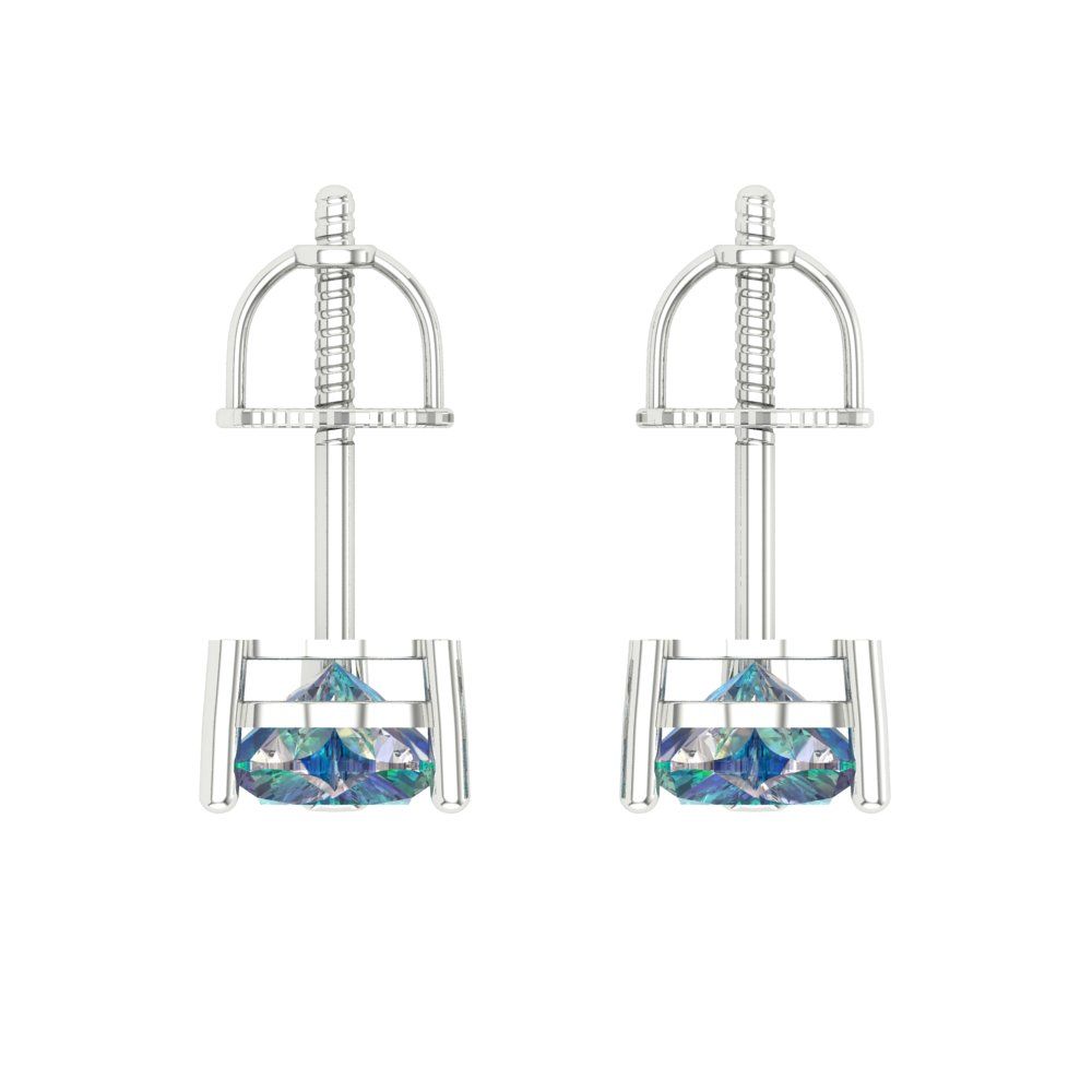 1.5 ctw Blue Moissanite Studs Earrings | 6.0mm Heart Cut White Gold Screw back | April Birthstone