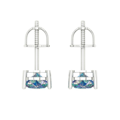 1.5 ctw Blue Moissanite Studs Earrings | 6.0mm Heart Cut White Gold Screw back | April Birthstone