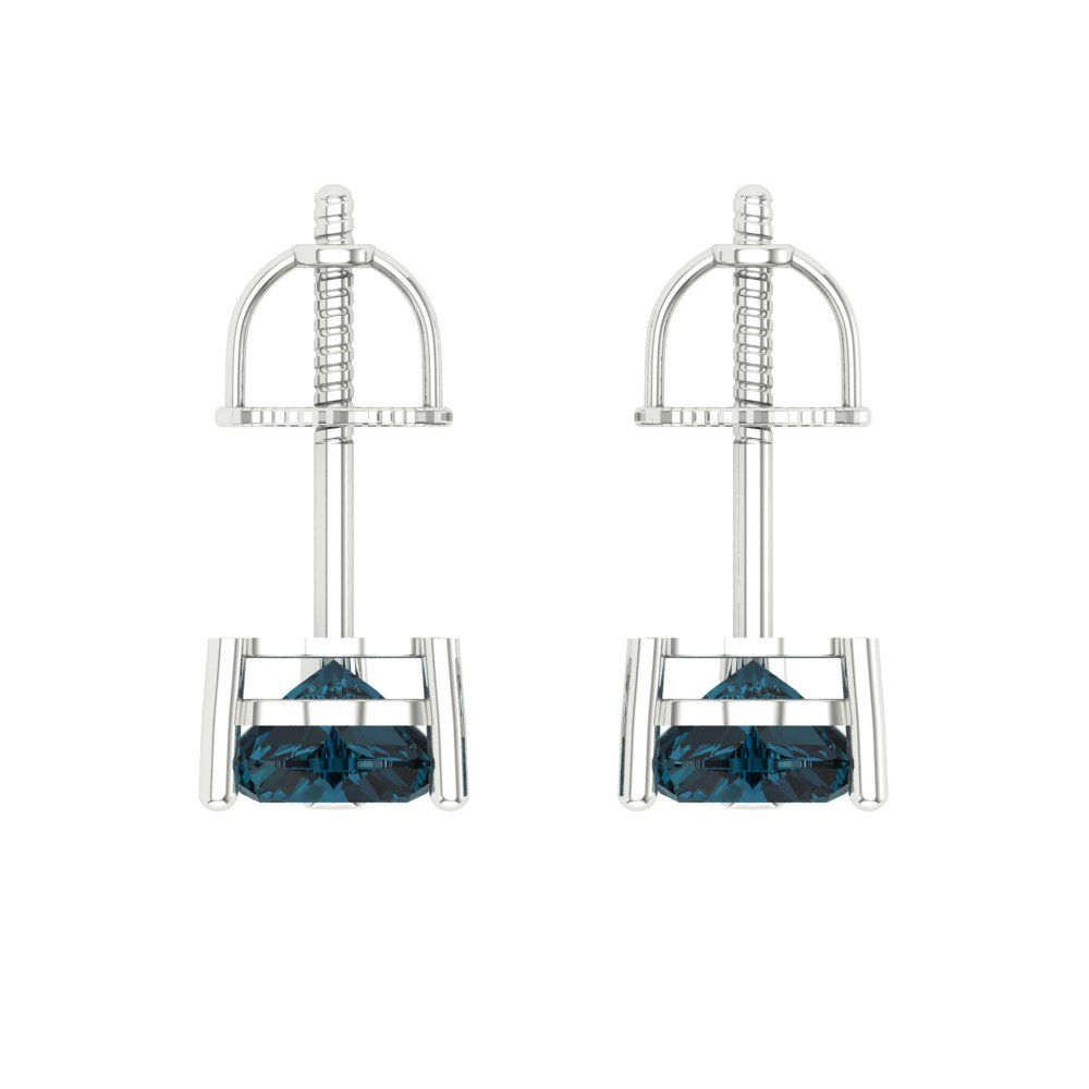 1.5 ctw London Blue Topaz Studs Earrings | 6.0mm Heart Cut White Gold Screw back | December Birthstone