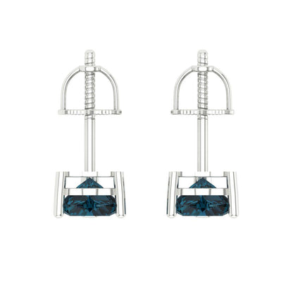 1.5 ctw London Blue Topaz Studs Earrings | 6.0mm Heart Cut White Gold Screw back | December Birthstone