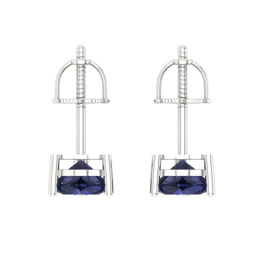 1.5 ctw Blue Sapphire Studs Earrings | 6.0mm Heart Cut White Gold Screw back | September Birthstone