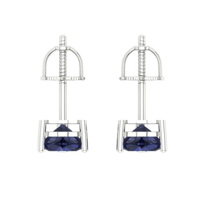 1.5 ctw Blue Sapphire Studs Earrings | 6.0mm Heart Cut White Gold Screw back | September Birthstone