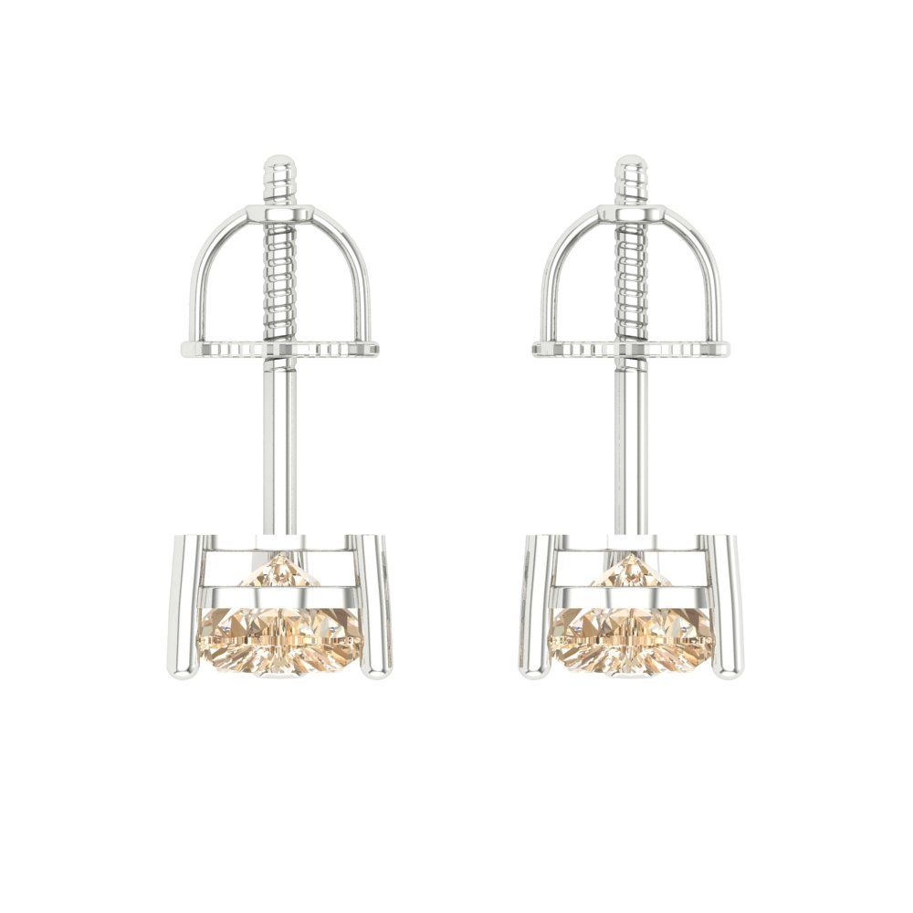 1.5 ctw Morganite Studs Earrings | 6.0mm Heart Cut White Gold Screw back | February Birthstone