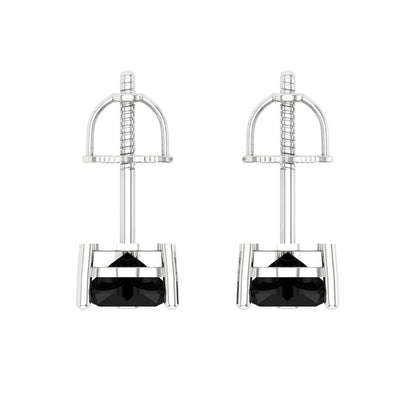 1.5 ctw Onyx Studs Earrings | 6.0mm Heart Cut White Gold Screw back | July Birthstone