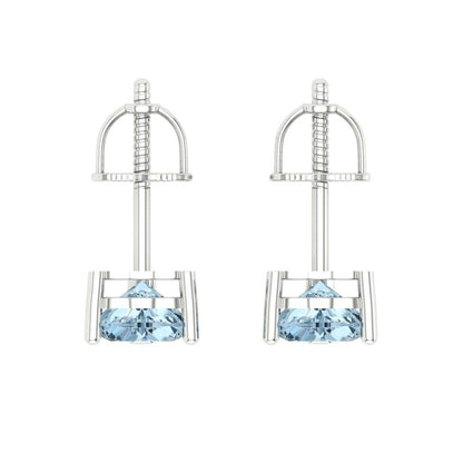1.5 ctw Blue Zirconia Studs Earrings | 6.0mm Heart Cut White Gold Screw back | April Birthstone