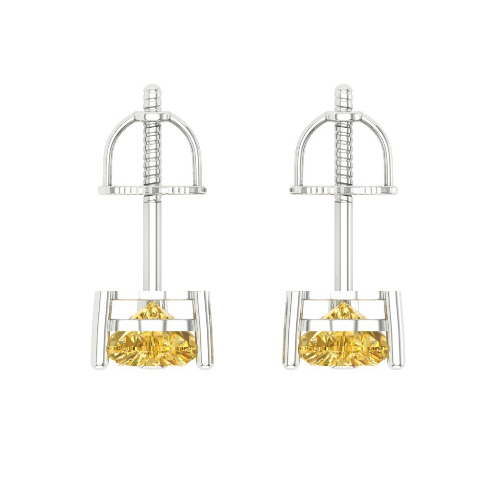 1.5 ctw Citrine Studs Earrings | 6.0mm Heart Cut White Gold Screw back | November Birthstone