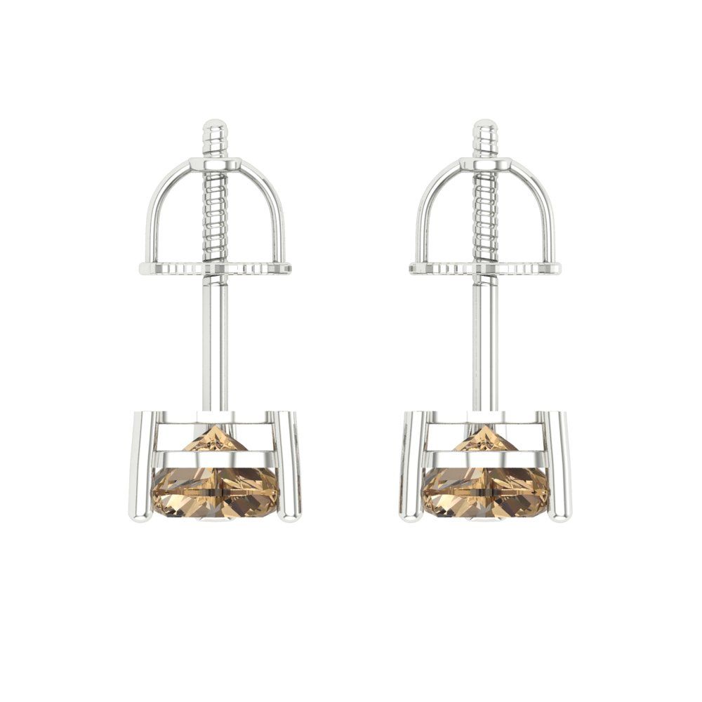 1.5 ctw Champagne Studs Earrings | 6.0mm Heart Cut White Gold Screw back | April Birthstone