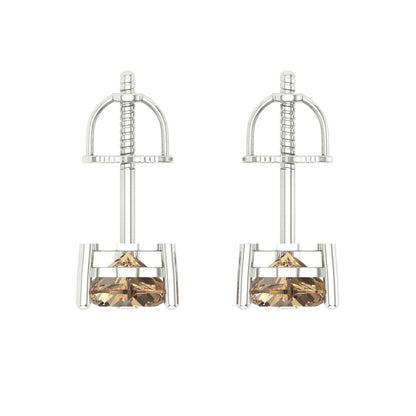 1.5 ctw Champagne Studs Earrings | 6.0mm Heart Cut White Gold Screw back | April Birthstone