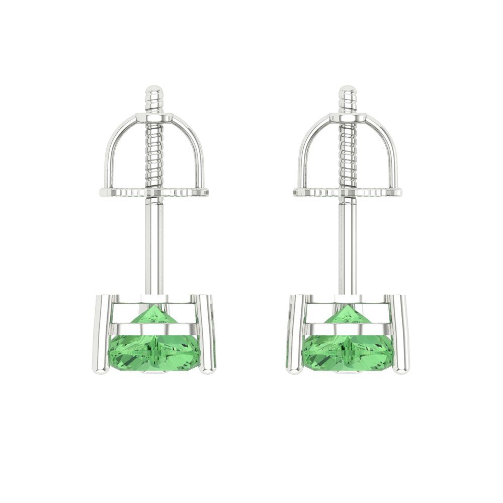 1.5 ctw Green Zirconia Studs Earrings | 6.0mm Heart Cut White Gold Screw back | April Birthstone