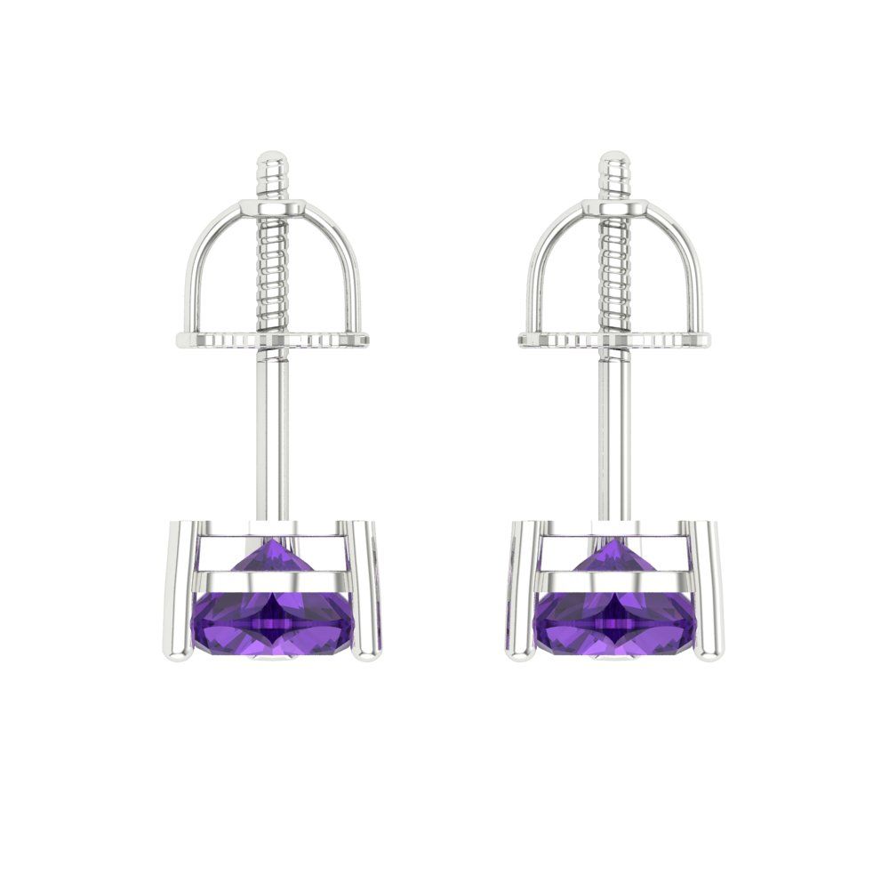 1.5 ctw Amethyst Studs Earrings | 6.0mm Heart Cut White Gold Screw back | February Birthstone