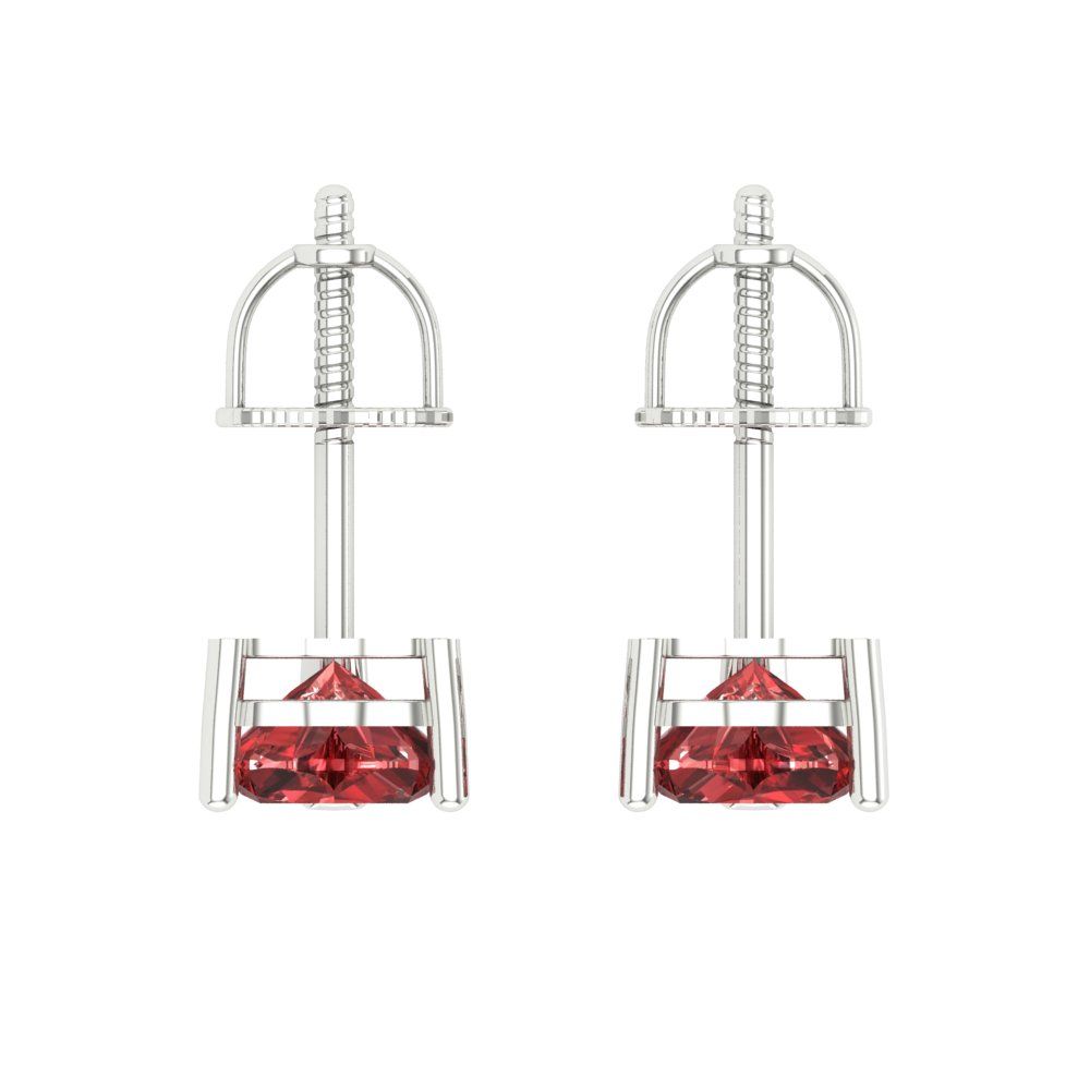 1.5 ctw Garnet Studs Earrings | 6.0mm Heart Cut White Gold Screw back | January Birthstone