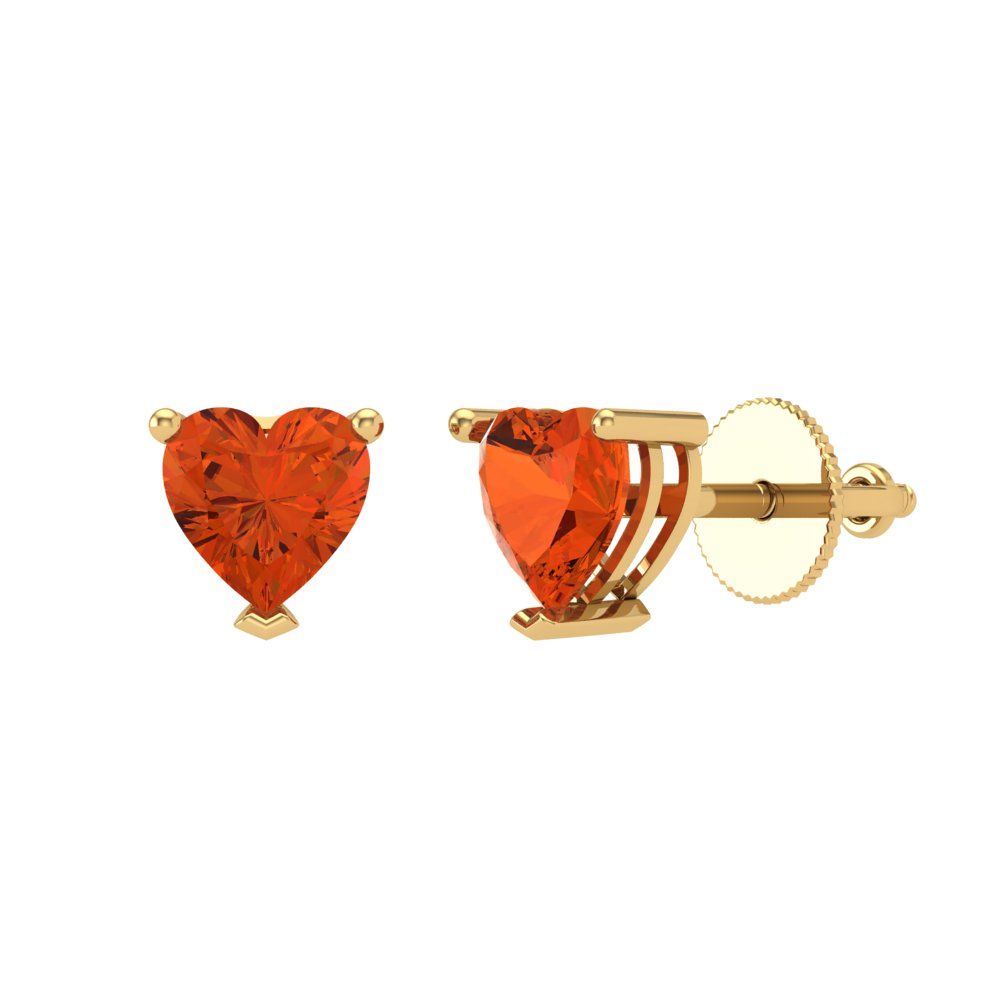 1 ctw Red Zirconia Studs Earrings | 5mm Heart Cut White Gold Screw back | April Birthstone