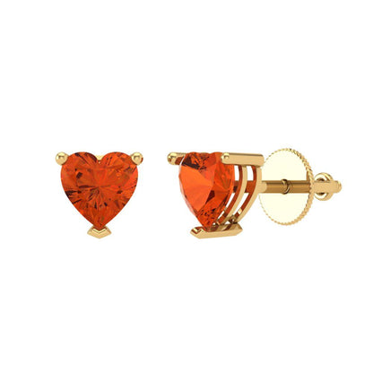 1 ctw Red Zirconia Studs Earrings | 5mm Heart Cut White Gold Screw back | April Birthstone