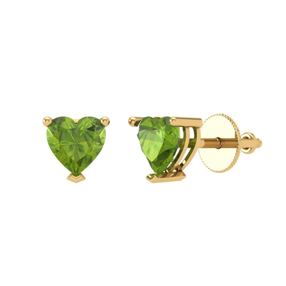 1 ctw Peridot Studs Earrings | 5mm Heart Cut White Gold Screw back | August Birthstone