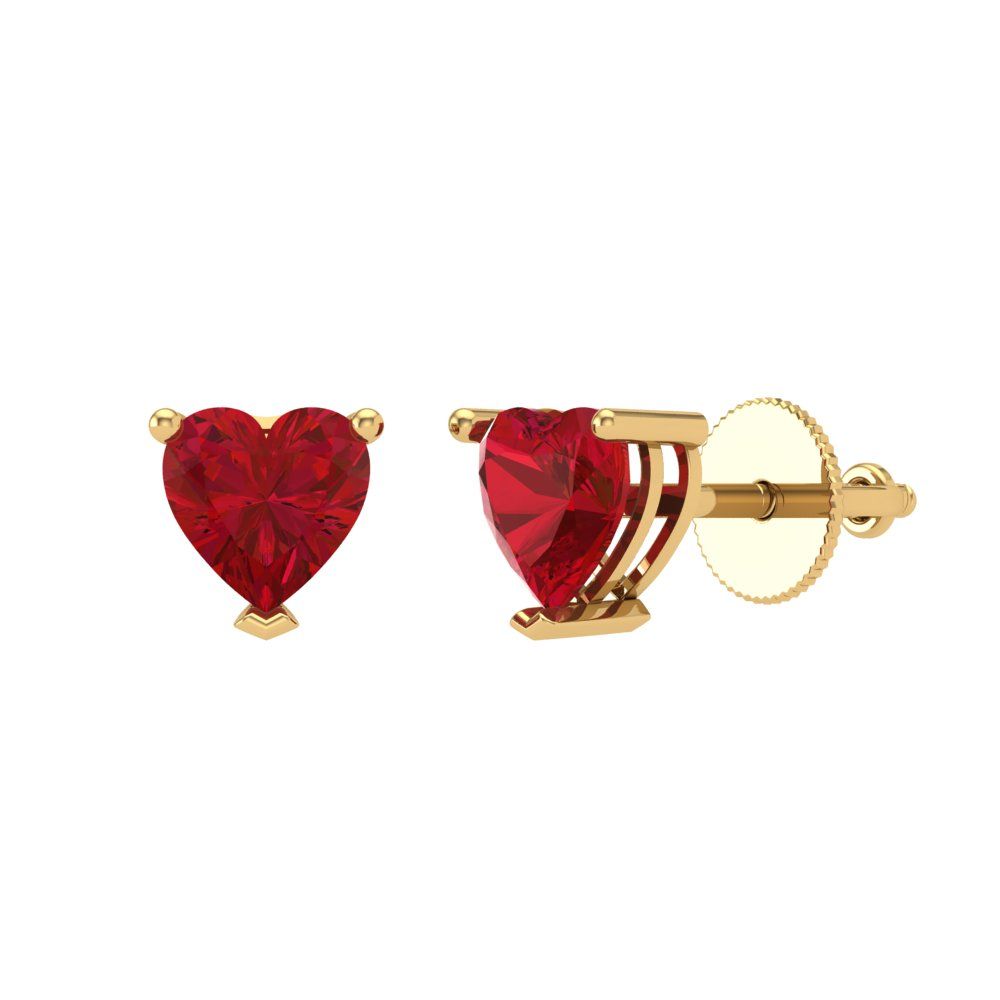 1 ctw Pink Tourmaline Studs Earrings | 5mm Heart Cut White Gold Screw back | April Birthstone