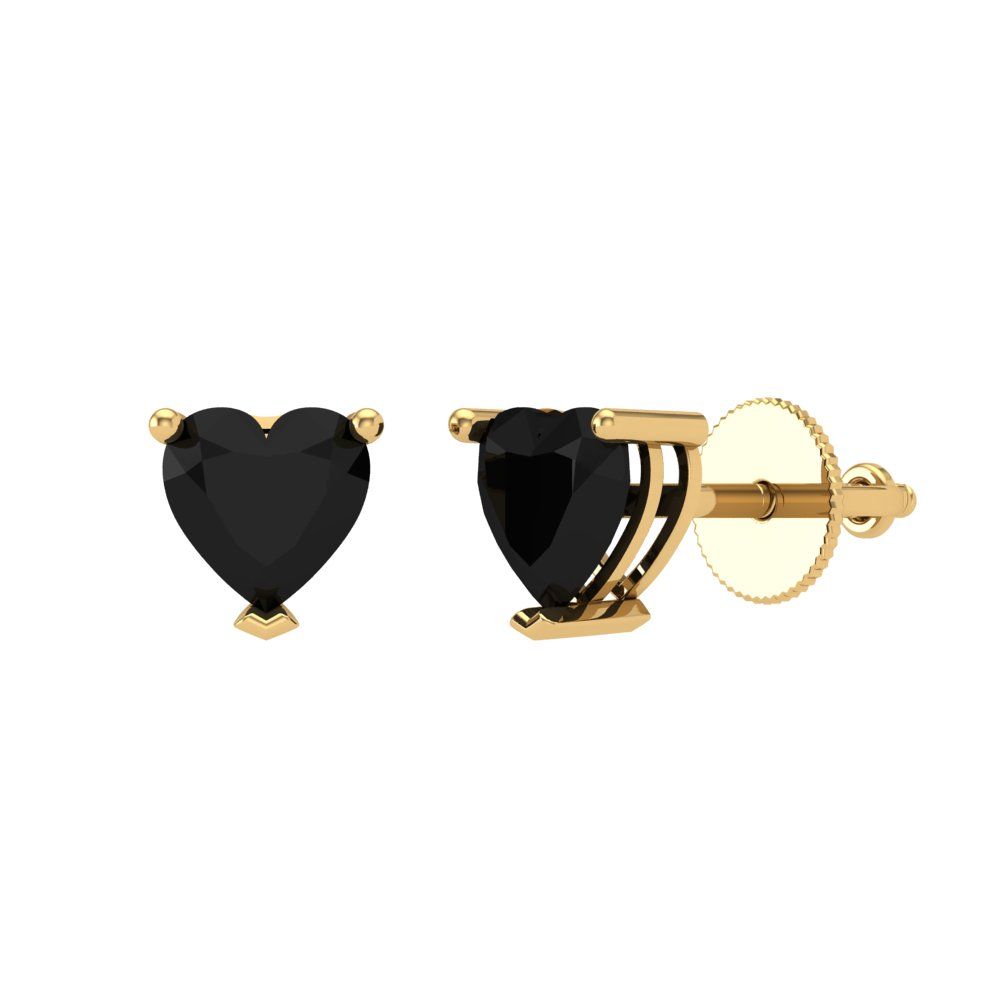 1 ctw Onyx Studs Earrings | 5mm Heart Cut White Gold Screw back | July Birthstone