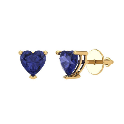 1 ctw Tanzanite Studs Earrings | 5mm Heart Cut White Gold Screw back | December Birthstone