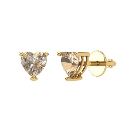 1 ctw Yellow Moissanite Studs Earrings | 5mm Heart Cut White Gold Screw back | April Birthstone