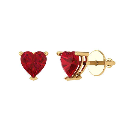 1 ctw Ruby Studs Earrings | 5mm Heart Cut White Gold Screw back | July Birthstone
