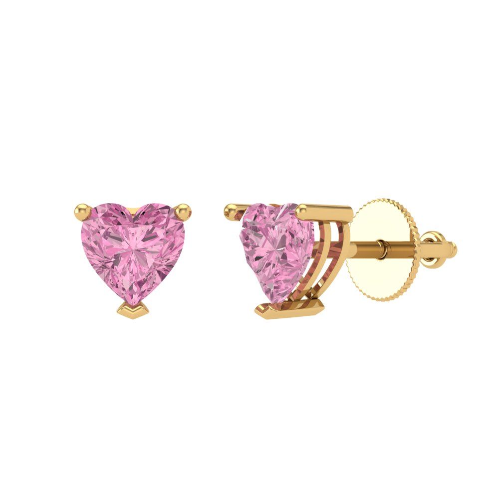 1 ctw Pink Zirconia Studs Earrings | 5mm Heart Cut White Gold Screw back | April Birthstone