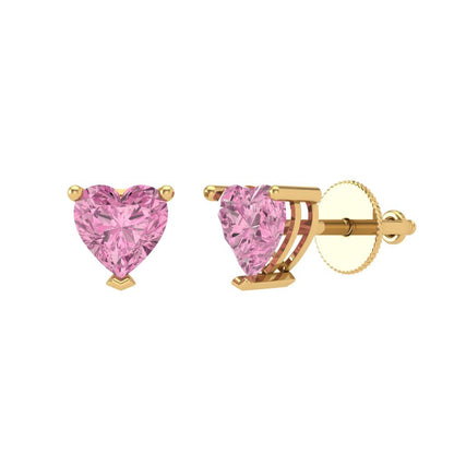 1 ctw Pink Zirconia Studs Earrings | 5mm Heart Cut White Gold Screw back | April Birthstone
