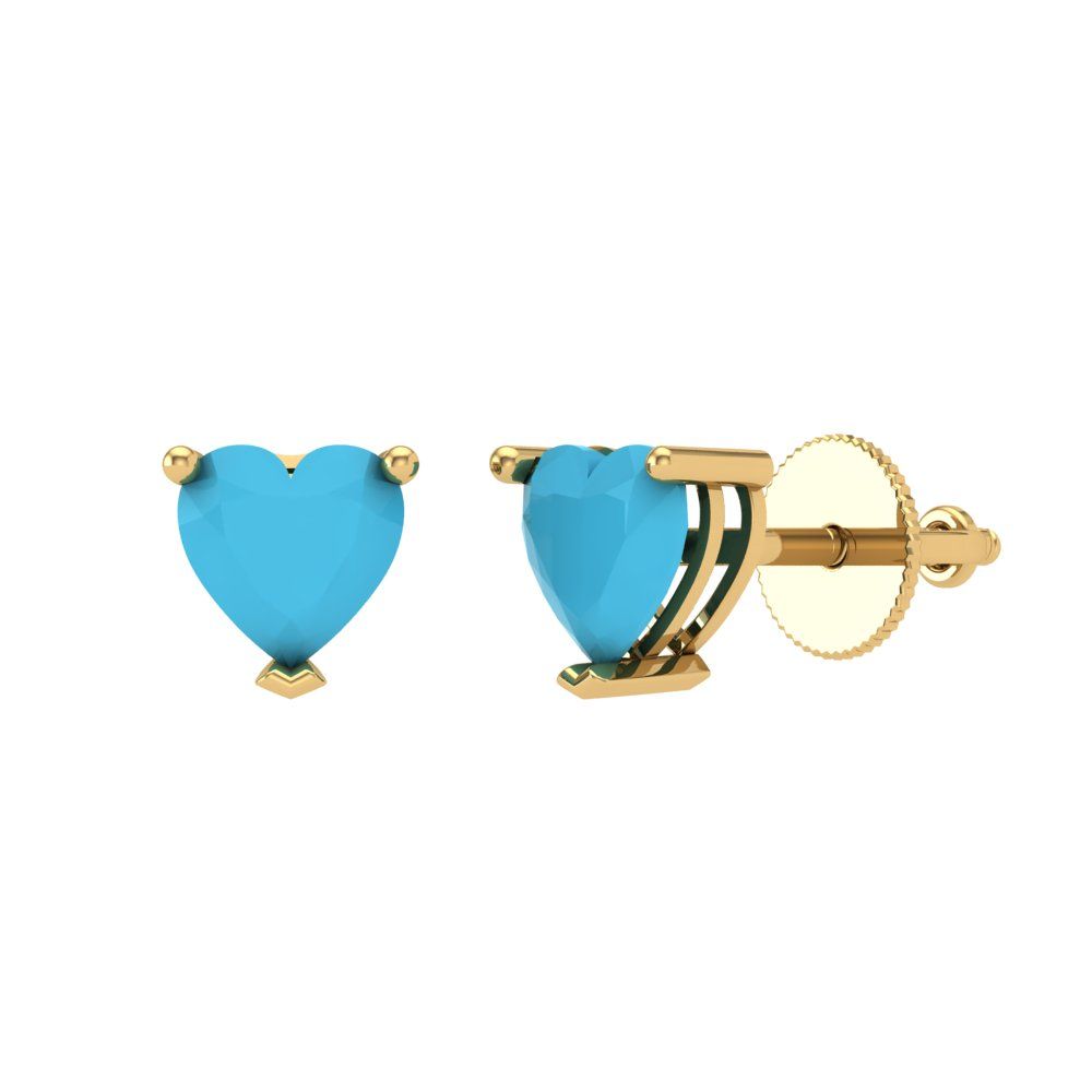 1 ctw Turquoise Studs Earrings | 5mm Heart Cut White Gold Screw back | December Birthstone