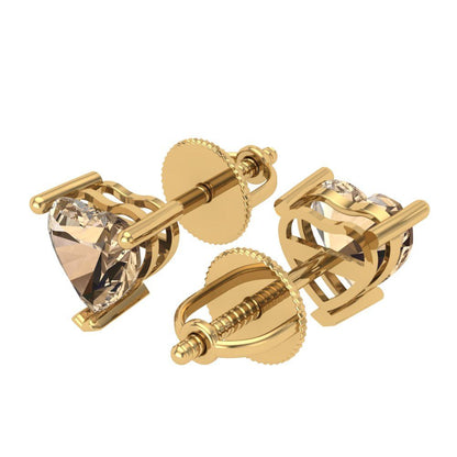 1 ctw Yellow Moissanite Studs Earrings | 5mm Heart Cut White Gold Screw back | April Birthstone