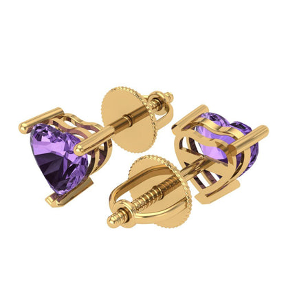 1 ctw Alexandrite Studs Earrings | 5mm Heart Cut White Gold Screw back | June Birthstone