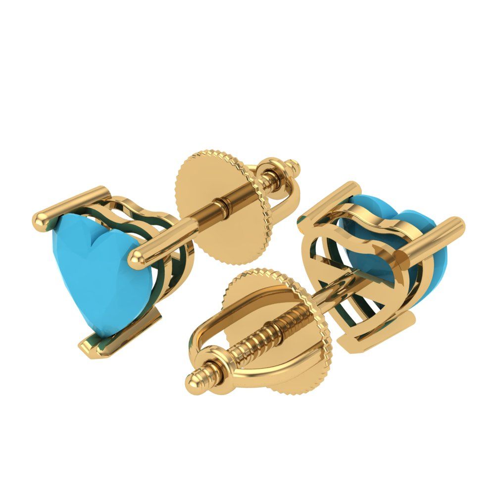 1 ctw Turquoise Studs Earrings | 5mm Heart Cut White Gold Screw back | December Birthstone